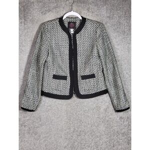 Isaac Mizrahi Live Tweed Blazer Womens Size 4 Black White Pockets‎ Lined